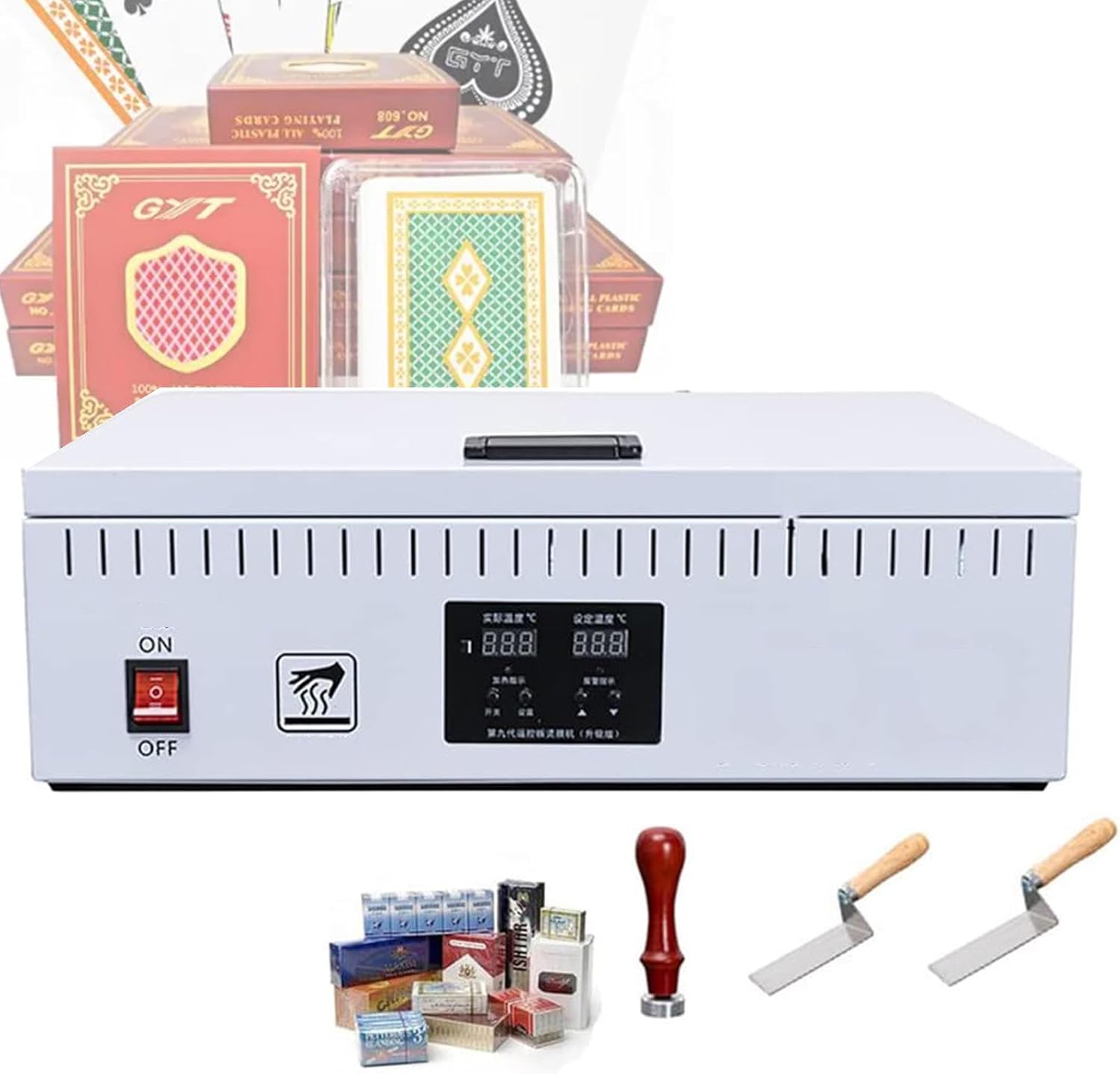 1200W Cellophane Wrapping Machine Manual Cellophane Overwrapping Machine Desktop Heating Sealing Machine for Perfume Cosmetics Poker Box PVC