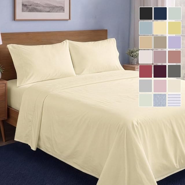 Lane Linen LANE LINEN California King Sheet Set 100% Organic Cotton 4pc Soft - Natural
