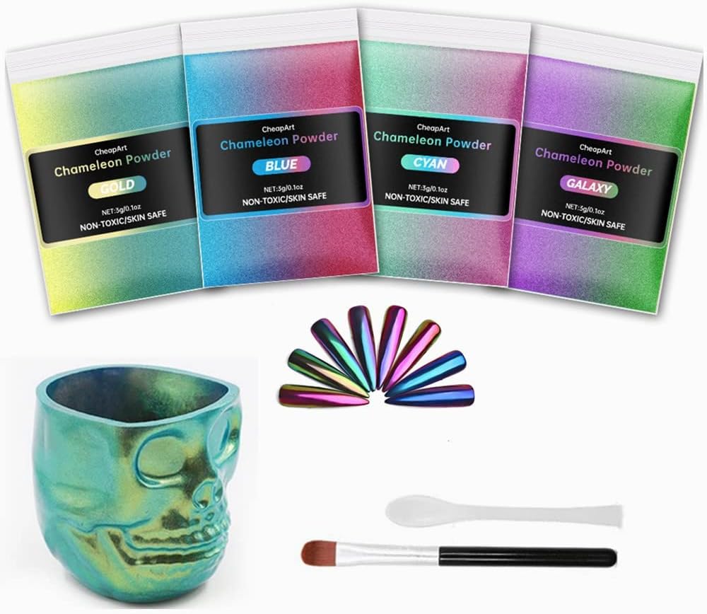 CHEAPART Chameleon Mica Powder 4 Colors Shift Pigment Powder Shimmer Holographic Mica Powder Chrome Epoxy Resin Tumbler Nail Art Polymer Clay Slime Makeup Acrylic Paint