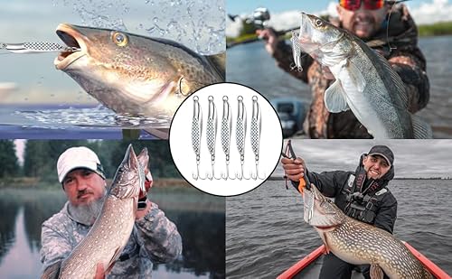 Realure 5 Pcs Metal Sea Fishing Spinners Lures with Trebles Hooks Set Including 20 Pcs/2Types Rolling Swivels and Clips 7cm & 21g Metal Jigs Sequins Fishing Spoon Lures Hard Baits for Sea Bass - Image 7