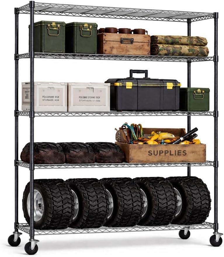 5-Tier Heavy Duty Metal Shelving Unit, Adjustable Black Wire Storage Rack, 350 lbs Per Shelf / 1750 lbs Total, Freestanding Shelf for Garage – 17.75" D x 47.25" W x 72" H