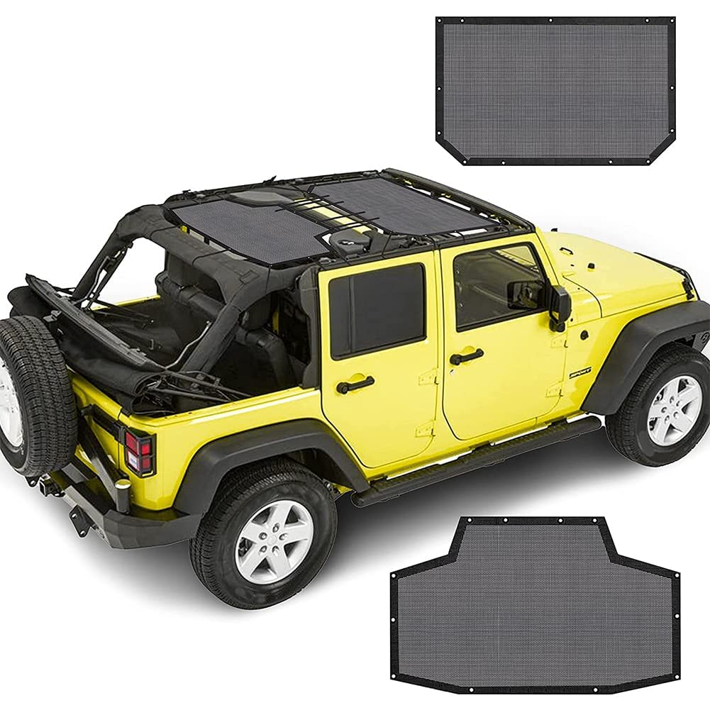 Cubierta de Parasol Superior de Malla Bloques Delanteros y Traseros Rayos UV Bikini Parasol Cubierta Superior Suave Jeep Wrangler JK JKU 2007-2018 4 Puertas