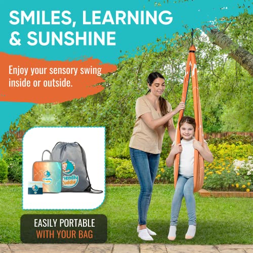 Image of Indoor Sensory Swing for Kids or Outdoor - Holds 300lbs, Double-Layer, & 360 Swivel, Calming Compression Therapy Swing Hammock for Kids & Adults with All Hardware - Sensory-Motor Toys & Gifts
