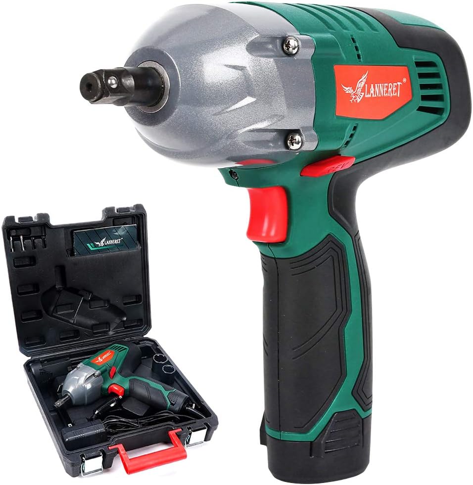 LANNERET Cordless Electric Impact Wrench Kit,Double Power(Battery-Powered or Corded-Electric),300 ft-lbs 400 N.M Torque,1/2 Inch 12 Volts Portable Car Impact Wrench,Digital Display Torque Adjustable