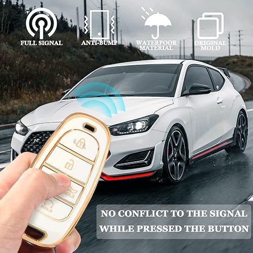 Miniatura 4 de Funda para llave de coche Hyundai, compatible con llave inteligente de 5 botones con llavero (blanco), Blanco