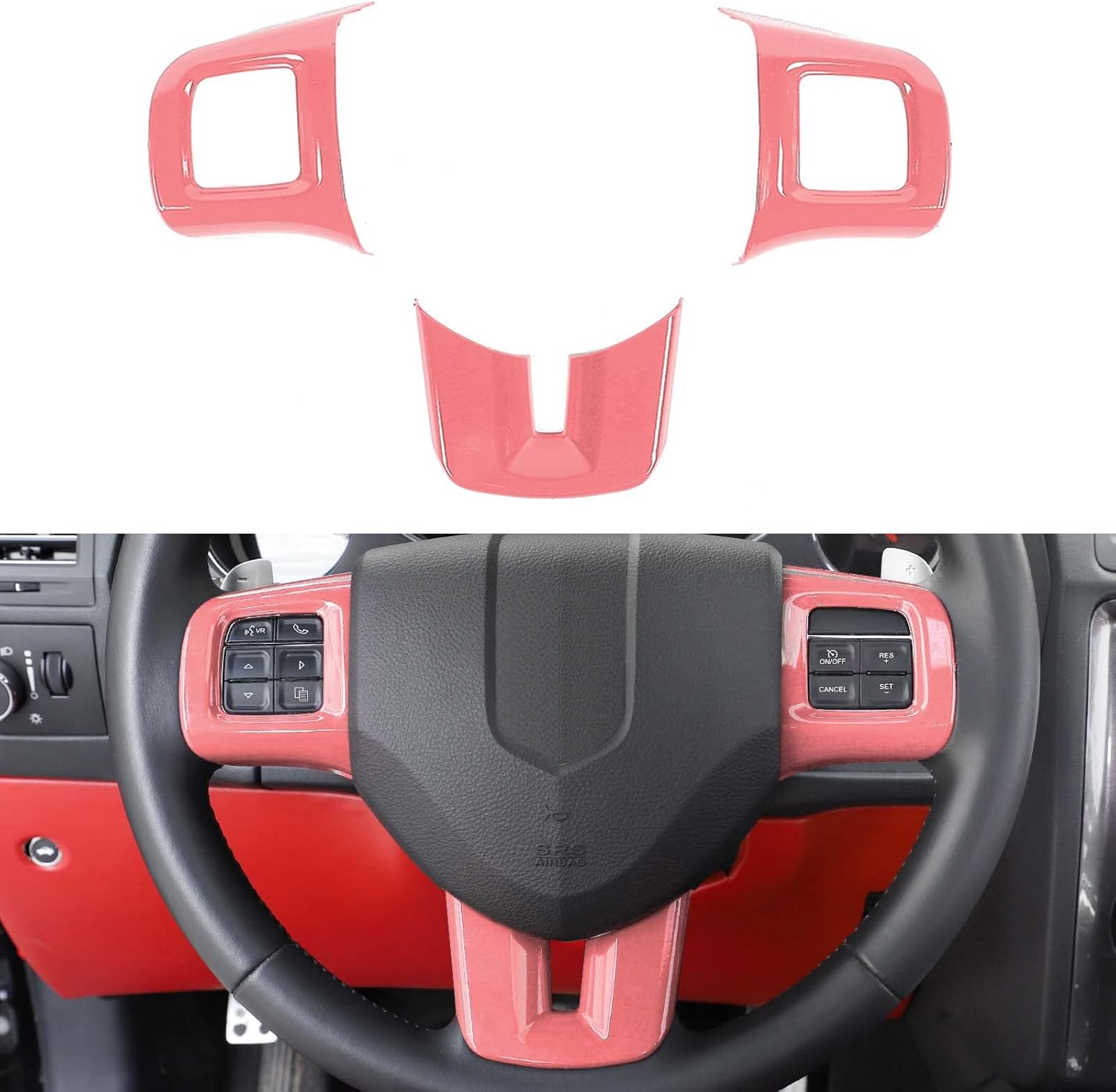 Linskip Steering Wheel Trim Compatible with Dodge Journey 2013-2023 & Challenger/Charger/Durango/Dart 2009-2014, Challenger Steering Wheel Cover, Challenger Interior Accessories 3Pcs(Pink)