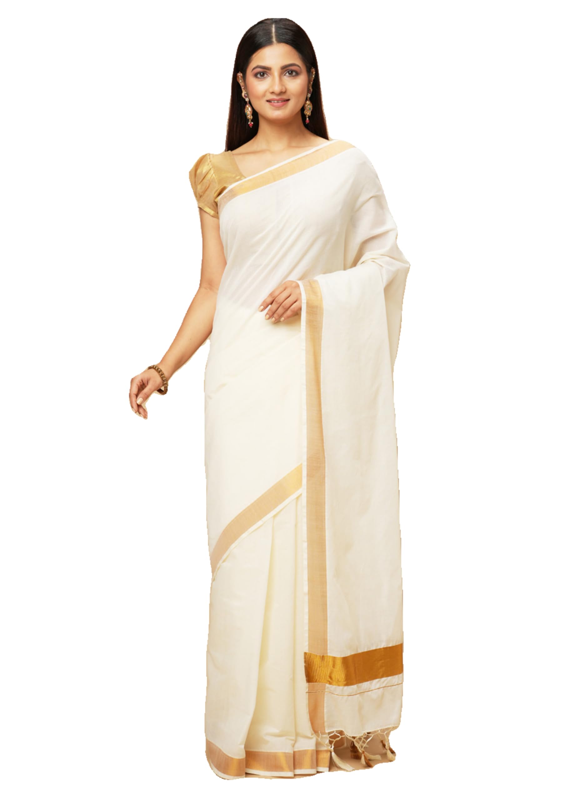 manvish drapesSarees for Women - Kasavu Pure Cotton Saree with Tassels - Perfect for Traditional & Formal Occasions