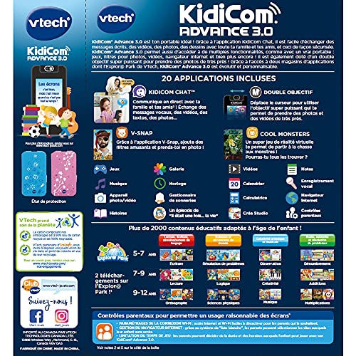 VTech - KidiCom Advance 3.0 Noir, Portable Enfant sans Forfait Sécurisé â€“ 6/12 Ans â€“ Version FR