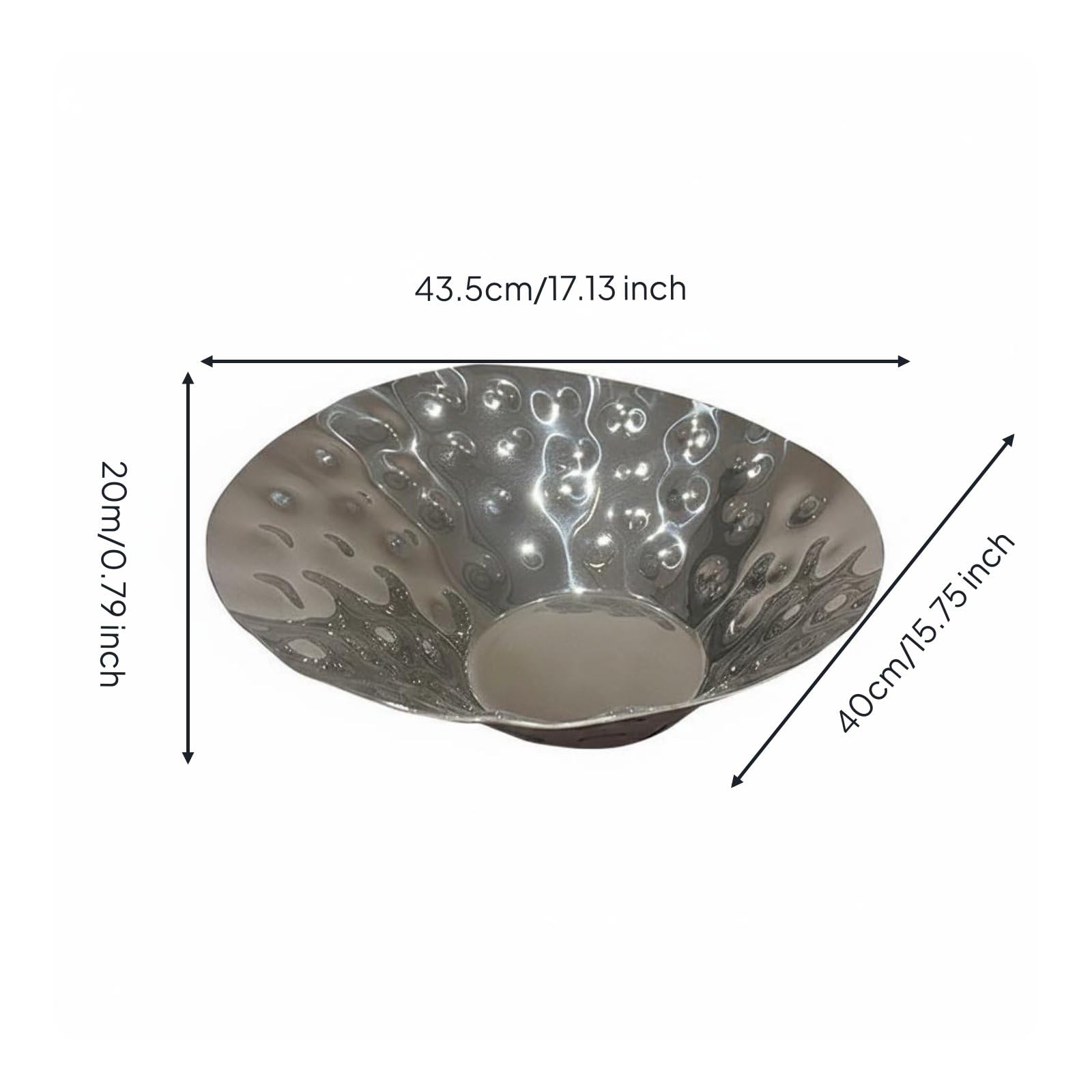 Cuenco Industrial Cuenco de Acero Inoxidable Tazón Metálico para Servicio Recipiente para Fruta con Borde Inclinado y Superficie Texturizada Adecuado, Pequeño, Martillado Inclinado