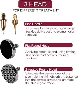 5 Levels Plasma Pen Anti-Wrinkle Tattoo Mole Removal Micro Machine Skin Tag Freckle Wart Dark Spot Remover for Home and Beauty Salon, LCD Screen Display, 3 Model Head Needle,Silver