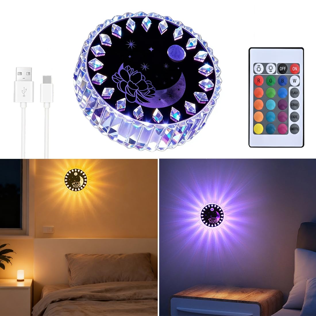 Rechargeable Indoor LED Wall Light,Motion Sensing Ice Hockey Light with Remote Control,16 Color Dimmable Magnetic 360° Rotating Wireless Night Light for Stairs,Hallways,Living Room,Bedroom（1 Pcs）