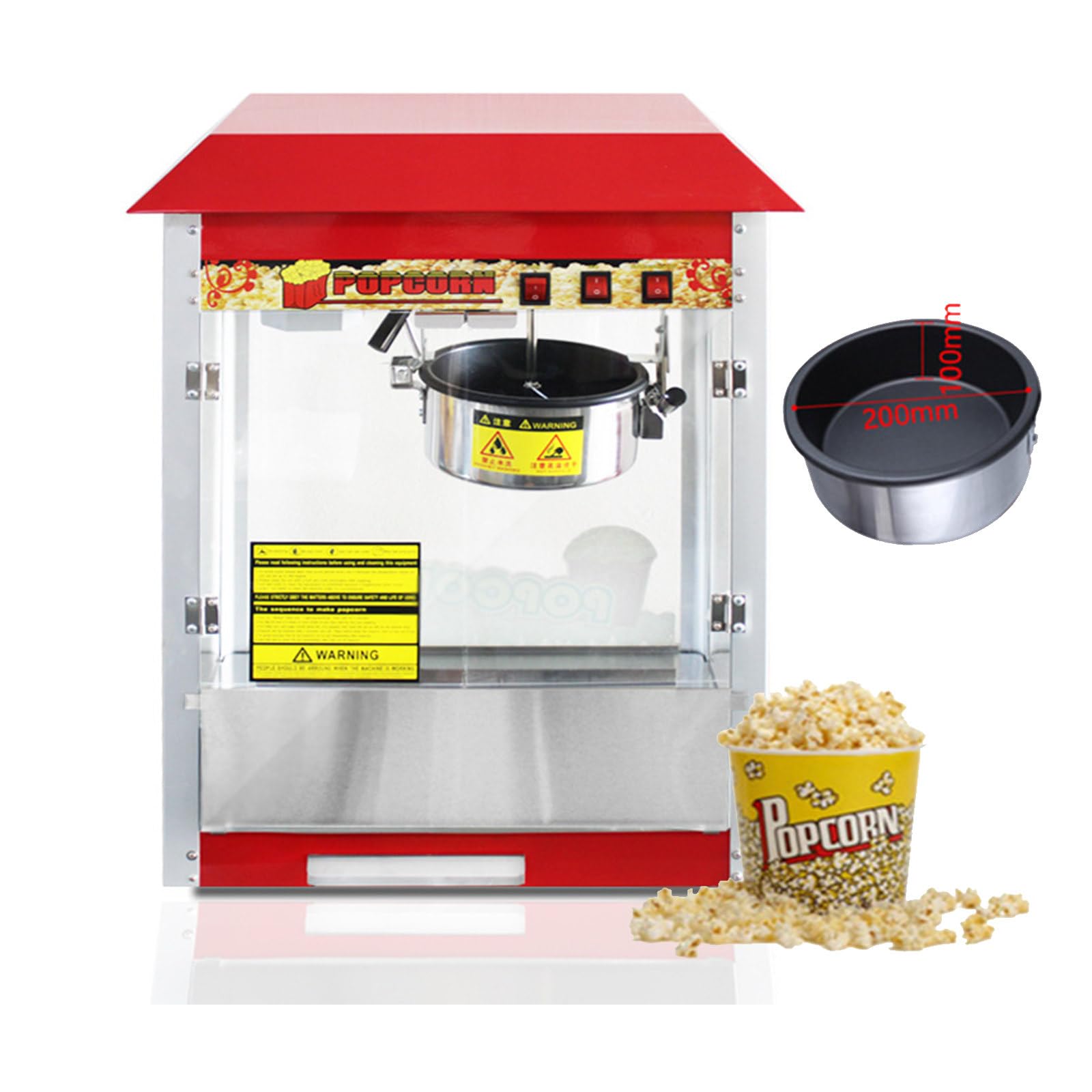 Máquina Palomitas Maíz Aire Caliente 1400w,Pop Corn Retro,Palomitero Vintage con Olla de Teflón Fabricante Cocina Profesional Calentamiento Comercial Doméstico Cine 1400 W