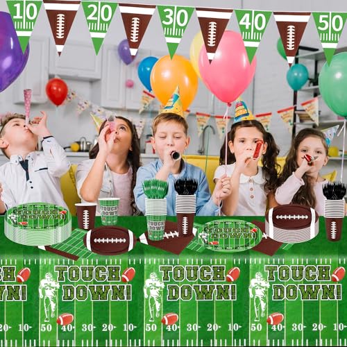 Uroinepa 001 Football Party Decoration Supplies Including Football Plates Napkins Cups Forks Banner And Touchdown Tablecloth thumb #5