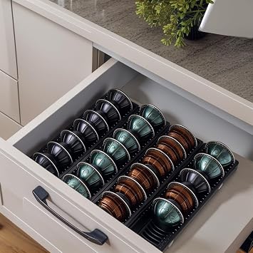 Coffee Pod Drawer Organizer for Nespresso Vertuo Capsule,Coffee Capsule Storage Tray,Magnetic Connect Black-4Pack