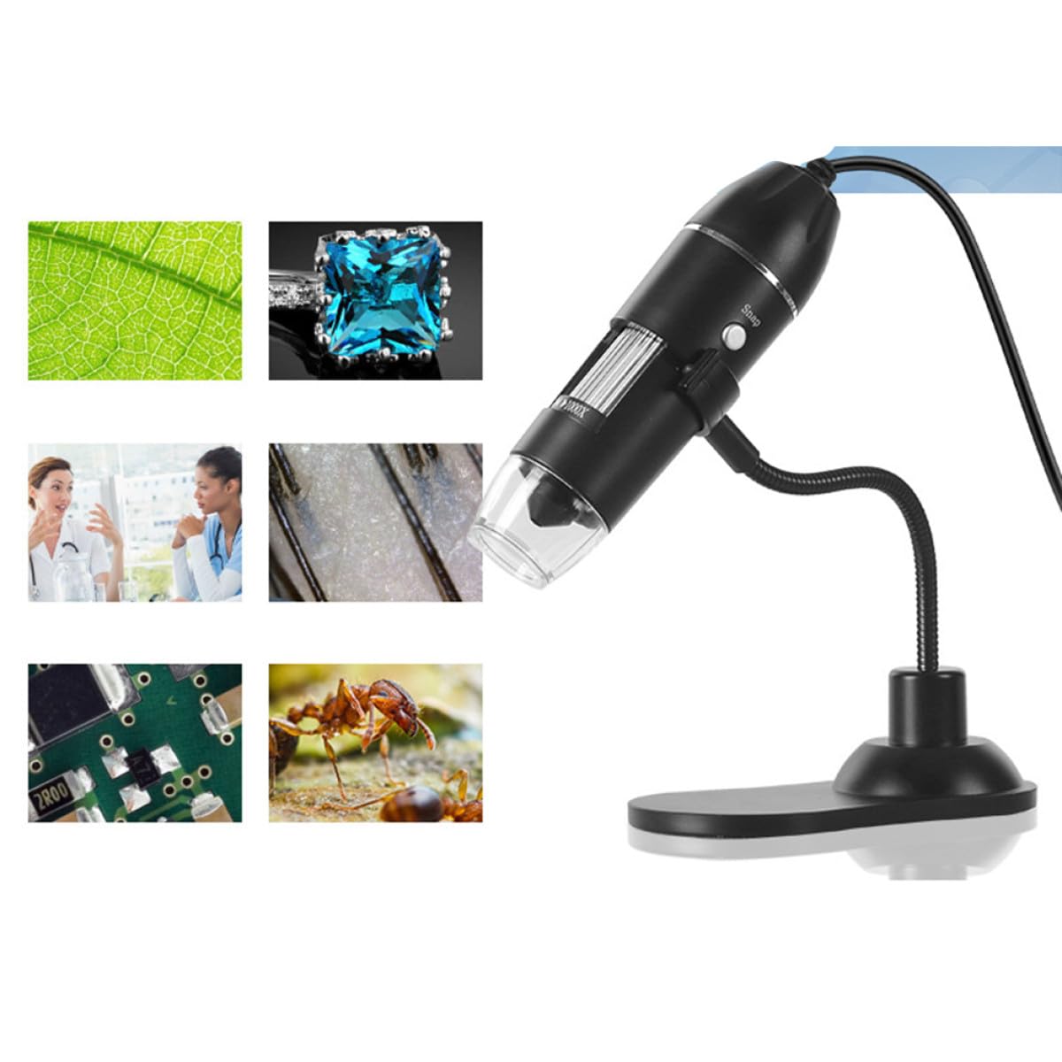 Microscopio Digital USB 1000 Aumentos Lupa Flexible y Luz LED Integrada para Inspección Electrónica, Laboratorio y Colección de Monedas, Adecuado para Uso Industrial y Educativo