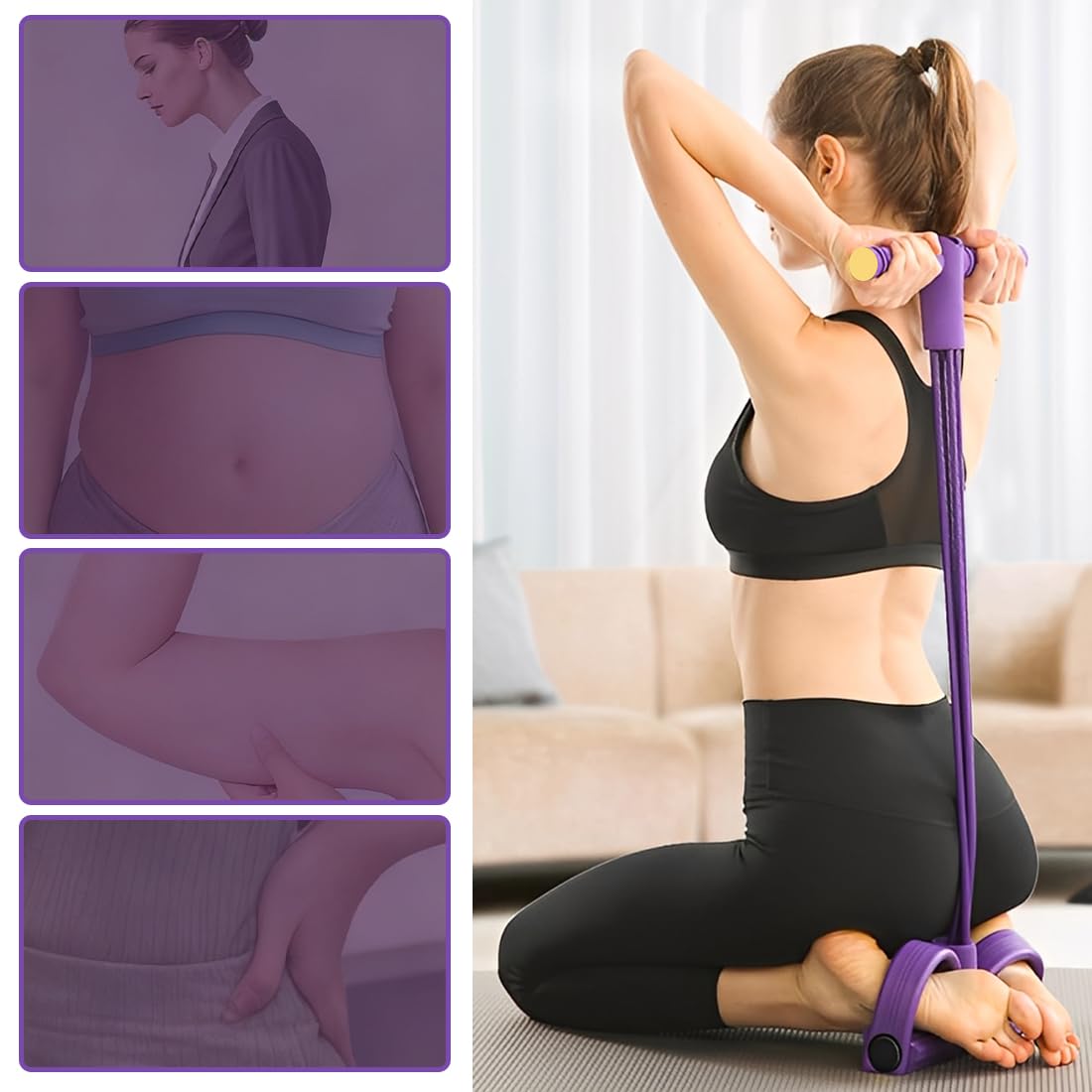 Fascia di Resistenza a Pedale, Corda Elastica con 6 Tubi, attrezzi palestra casa, elastici fitness, Elastico con Pedali, Allenatore Addominali per Vita/Bracci/Gambe
