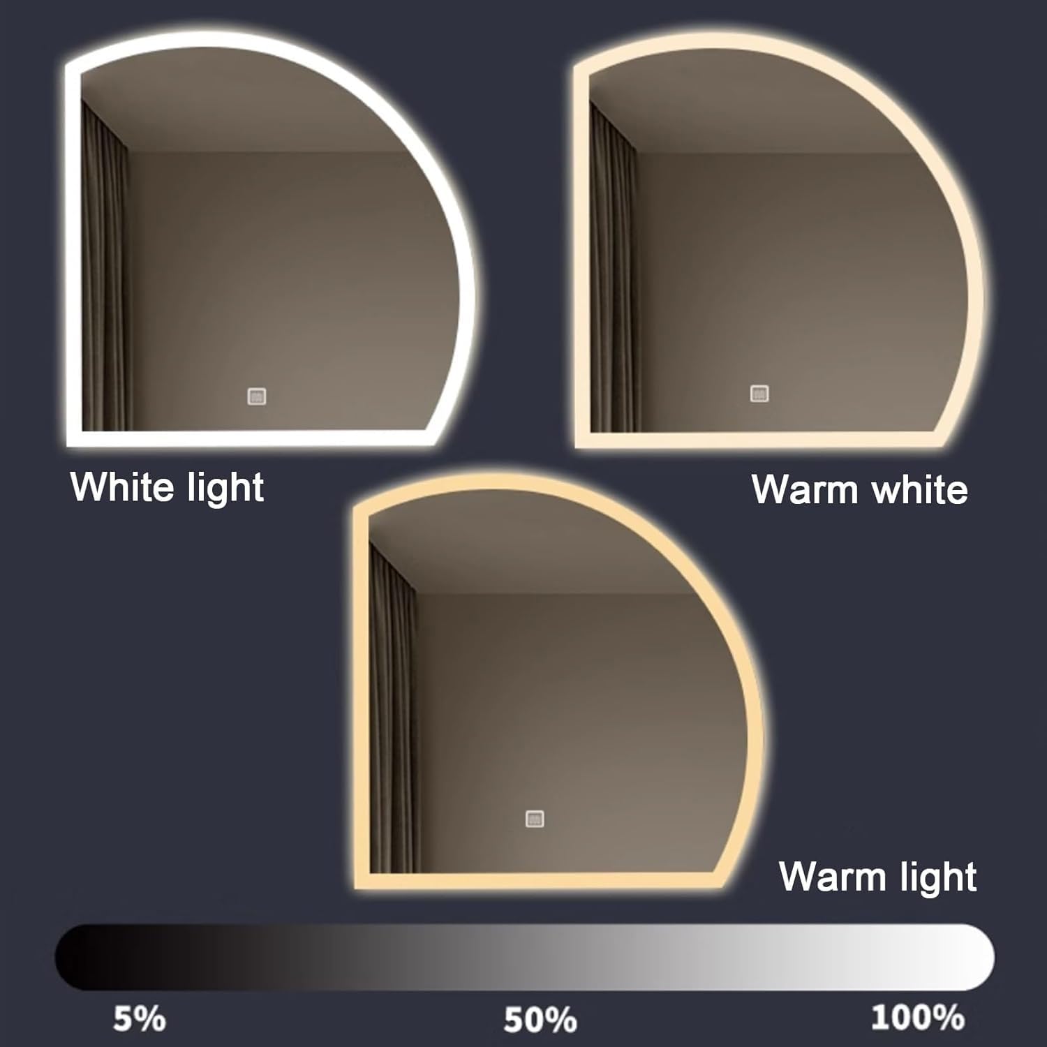 Halbrund Unregelmäßiger LED Spiegel, Beschlagfrei Spiegel Bad Halbkreis 80cm Intelligent Dekospiegel mit 3 Lichtfarbe Dimmbar, Touchschalter(Left Cut,44"x44")