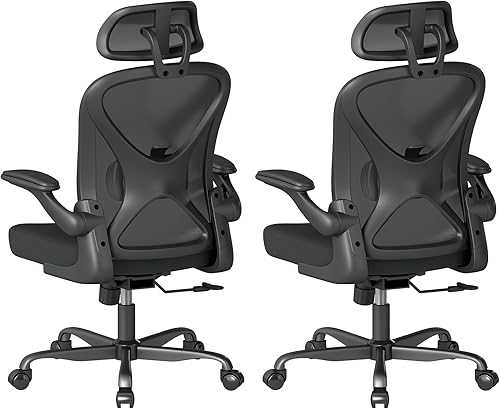 ZZH Juego de 2 sillas ergonómicas de oficina con soporte lumbar ajustable y reposacabezas, silla de escritorio de malla para oficina en casa con