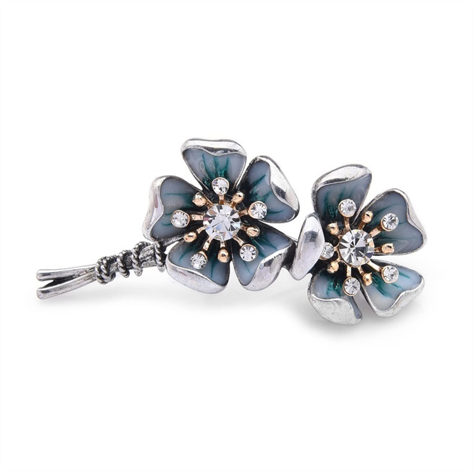 broche, Accesorios de moda for mujer, broche flor ciruelo con diamantes imitación azules, fiesta, en forma