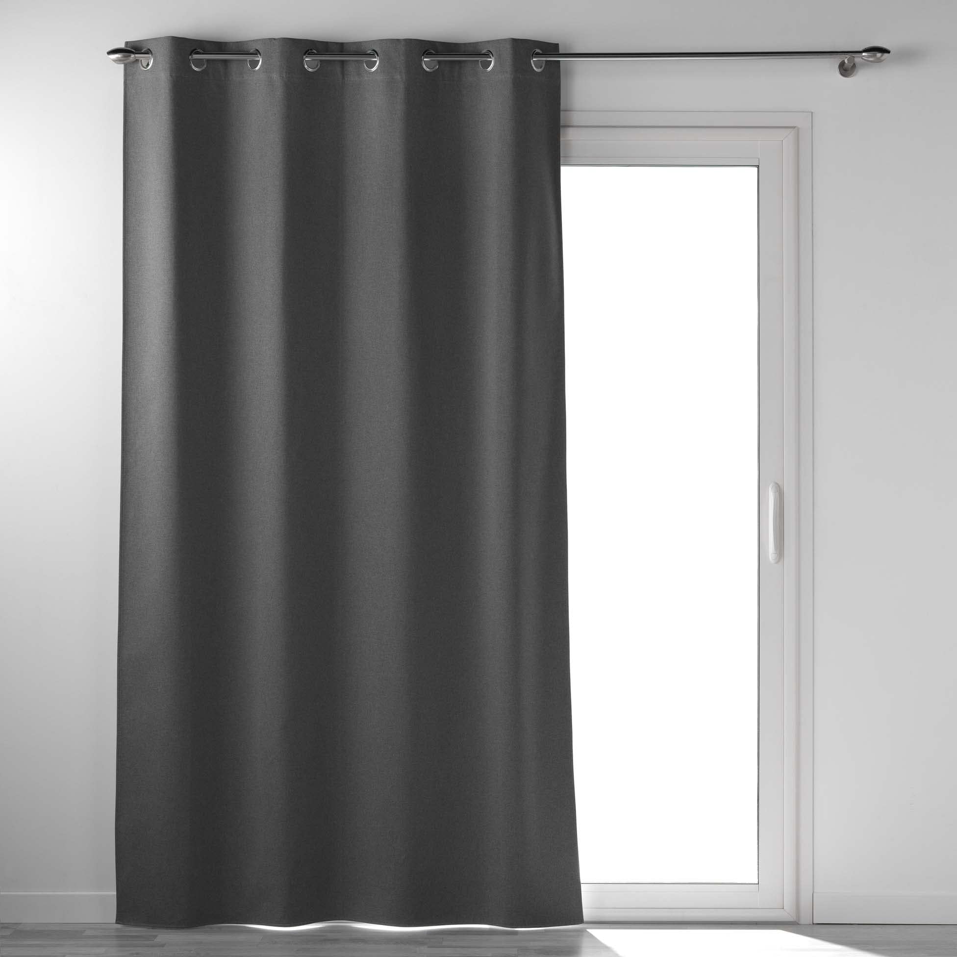 Douceur d'Intérieur, Curtain with Eyelets 135 x 260 cm Anthracite 100% Blackout Chambray Plain Occultiss