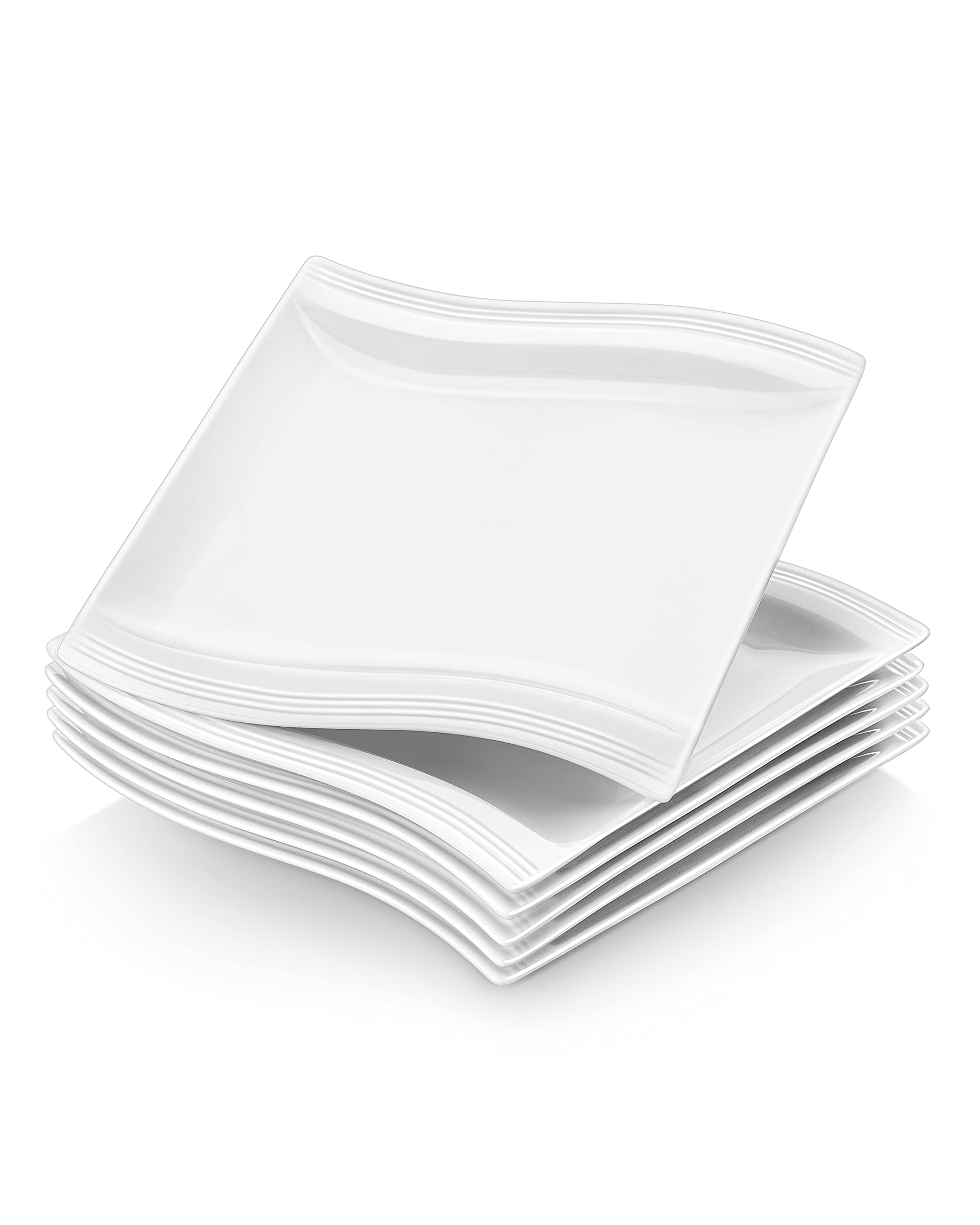 Malacasa White-Plates 8.2" Square Dinner Plates Set Of 6 – Small White Porcelain Plates For Salad, Dessert, Appetizers & Main Dishes | Microwave & Dishwasher Safe | Elegant Modern Tableware
