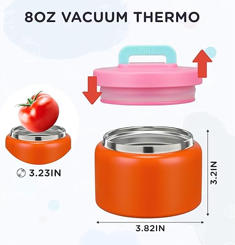 Miniatura 5 de MAISON HUIS Tarro térmico térmico de 8 onzas con aislamiento al vacío para sopa de boca ancha, termo de acero inoxidable a prueba de fugas para