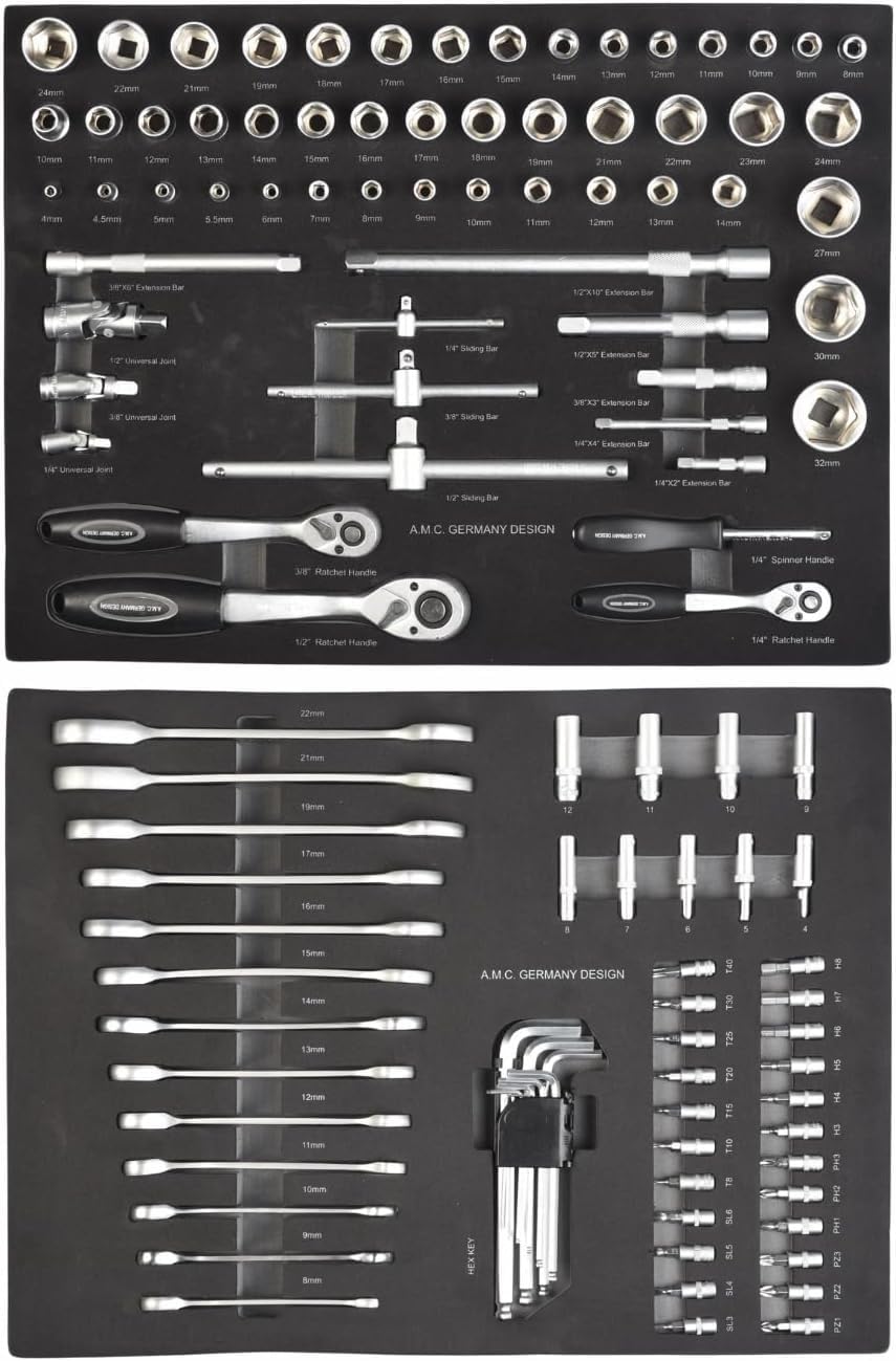 GrecoShop Carrello Attrezzi Portautensili Officina 428 Utensili 6 Cassetti Chiusura a Chiave Organizer Ruote Struttura Rinforzata Carbon Look