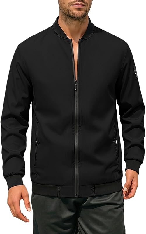 Men's Stand Collar Zip Up Jacket Long Sleeve Lightweight Comfy Coat Casual Athletic Spring Fall Winter Outerwear