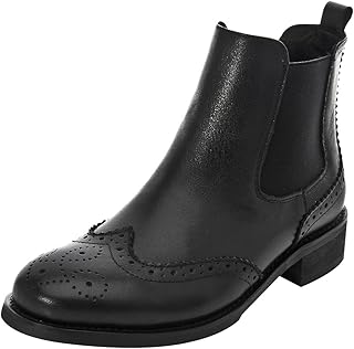 Women's Brogue Wingtip Ankle High Slip on Comfort Genuine Leather Chelse...