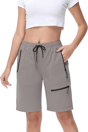 Women's Cargo Shorts with Zipper Pockets Quick Dry Lightweight Summer Shorts for Women Outdoor Hiking Travel