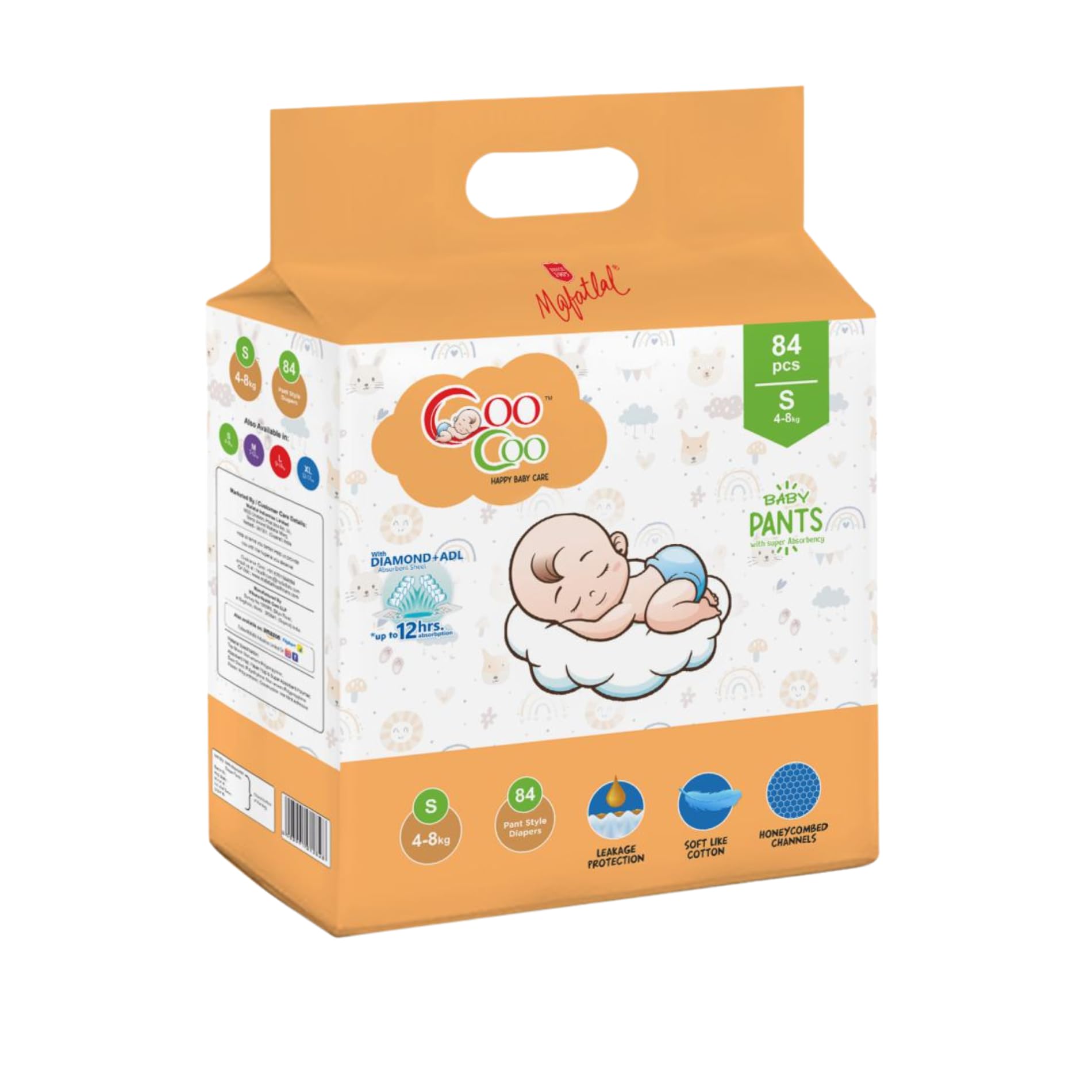 Coo Coo By Mafatlal Extra Dry Baby Pull-Up Premium Diaper Pant, Size S (Small), 84 Count | 4-8 kg | Up to 12 Hrs Protection | Super Absorbent Core | Soft Elastic Waist | Leak Protection