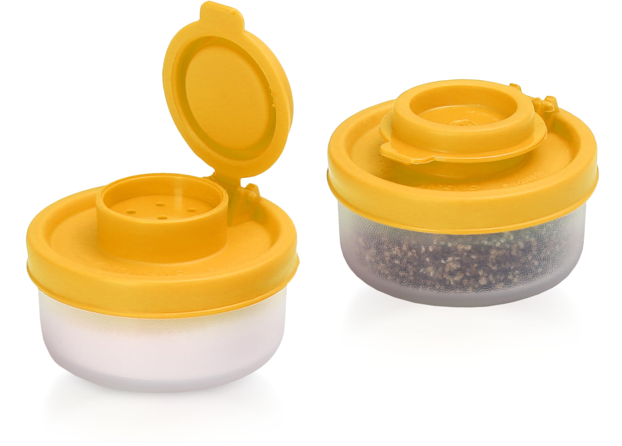 SIGNORAWARE Salt and Pepper Shakers Moisture Proof Set of 2 Small Mini Salt Shaker to go Camping Picnic Outdoors Kitchen Lunch Boxes Travel Spice Set Clear with Red Covers Plastic Airtight Dispenser