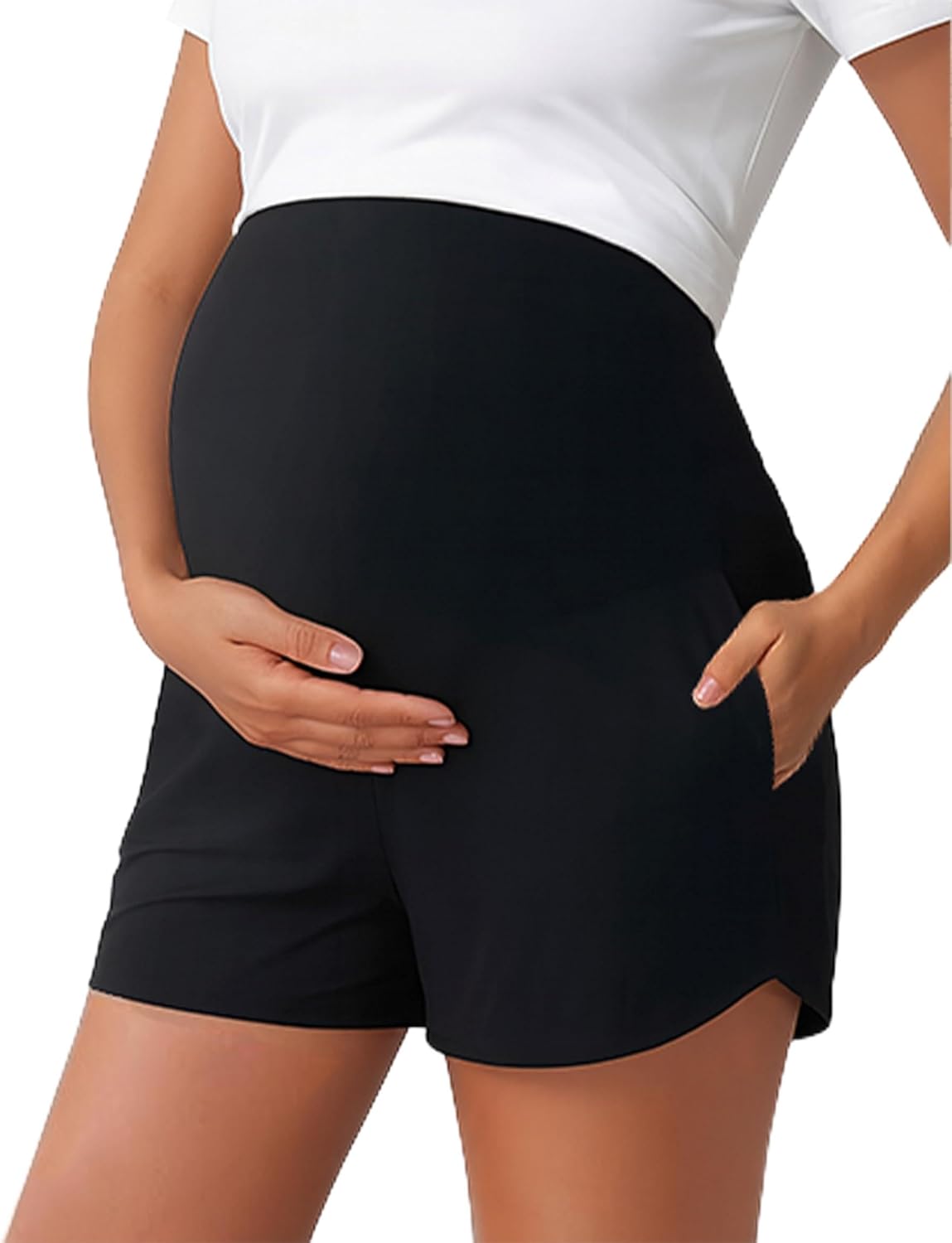 Peauty Maternity Shorts Over The Belly with Pockets, Pregnancy Lounge Shorts, Before, During After Pregnancy