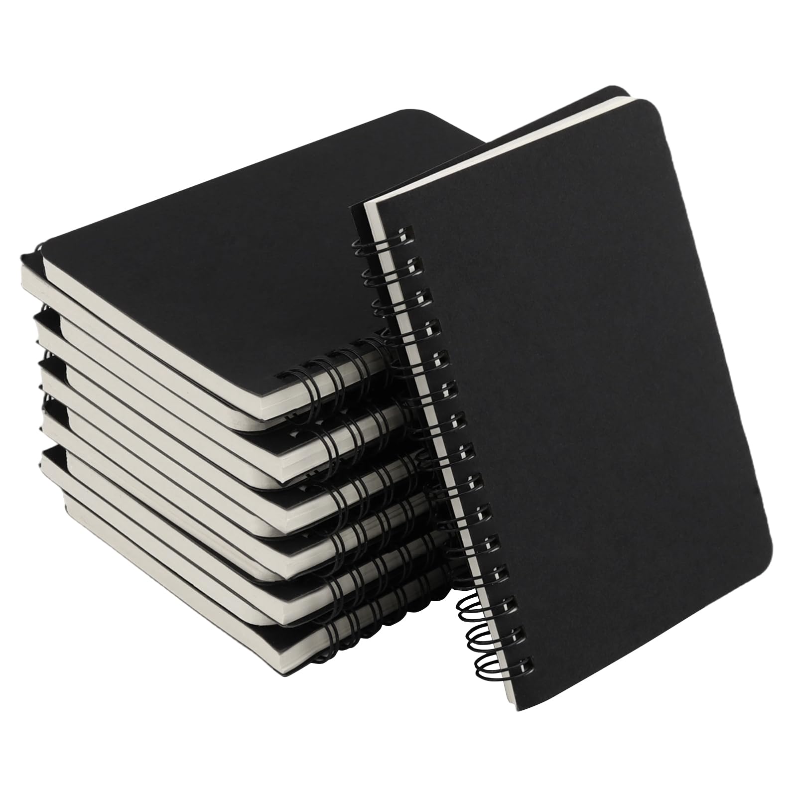 CHIHEUNG 12PCS A6 Notebook, Black Spiral Memo Pads, Small Pocket Notepad, 50 Sheets 100 Pages Wirebound Notepad for School, Office, Business Use
