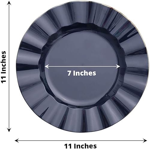 Miniatura 3 de Tableclothsfactory Paquete de 10 platos redondos de plástico azul marino de 11 pulgadas, vajilla desechable con borde ondulado dorado para bodas,