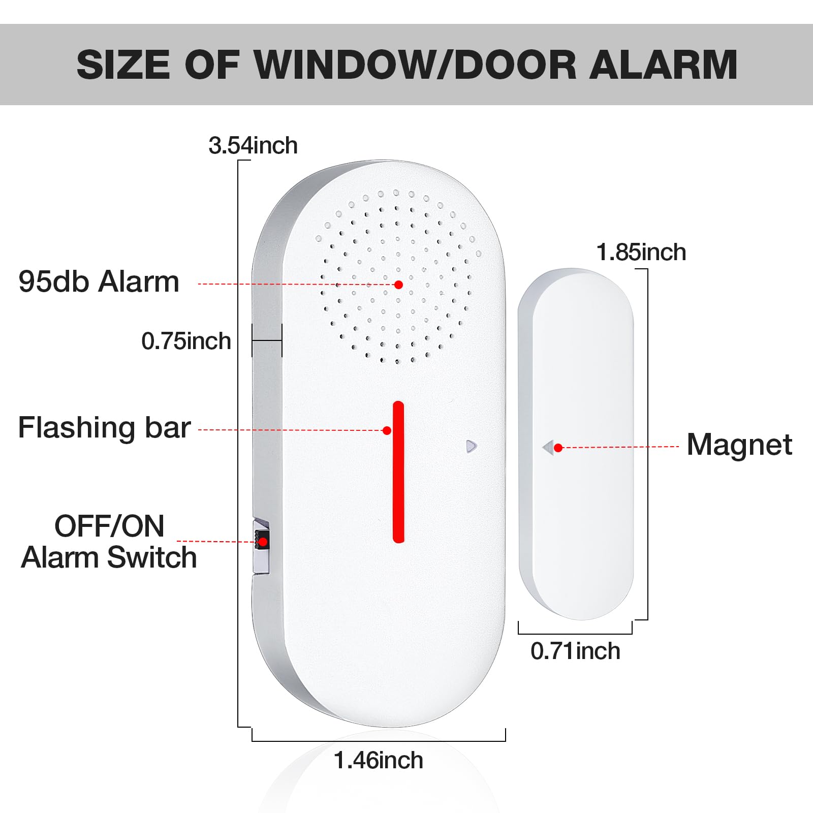Alarma de puerta y ventana, alarmas de puerta de 110 dB para seguridad de los niños, alarma antirrobo inalámbrica para puerta, ventana, piscina, para el hogar (paquete de 2)