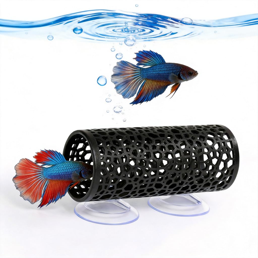 Qpets® Betta Fish Tunnel Hideout with Suction Cup Mount, ABS Aquarium Fish Hiding Tube Cave, Honeycomb Perforated Betta Rest Tunnel, Fish Tank Accessory for Bettas, Small Fish & Decoration, 10x4cm-image-23