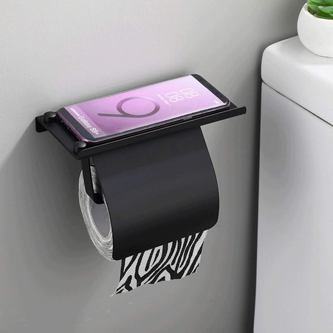 Portarrollos de Papel higiénico Portarrollos de Papel higiénico con Estante de Acero Inoxidable montado en la Pared para Cocina Baño Portarrollos de Cocina, Negro Mate