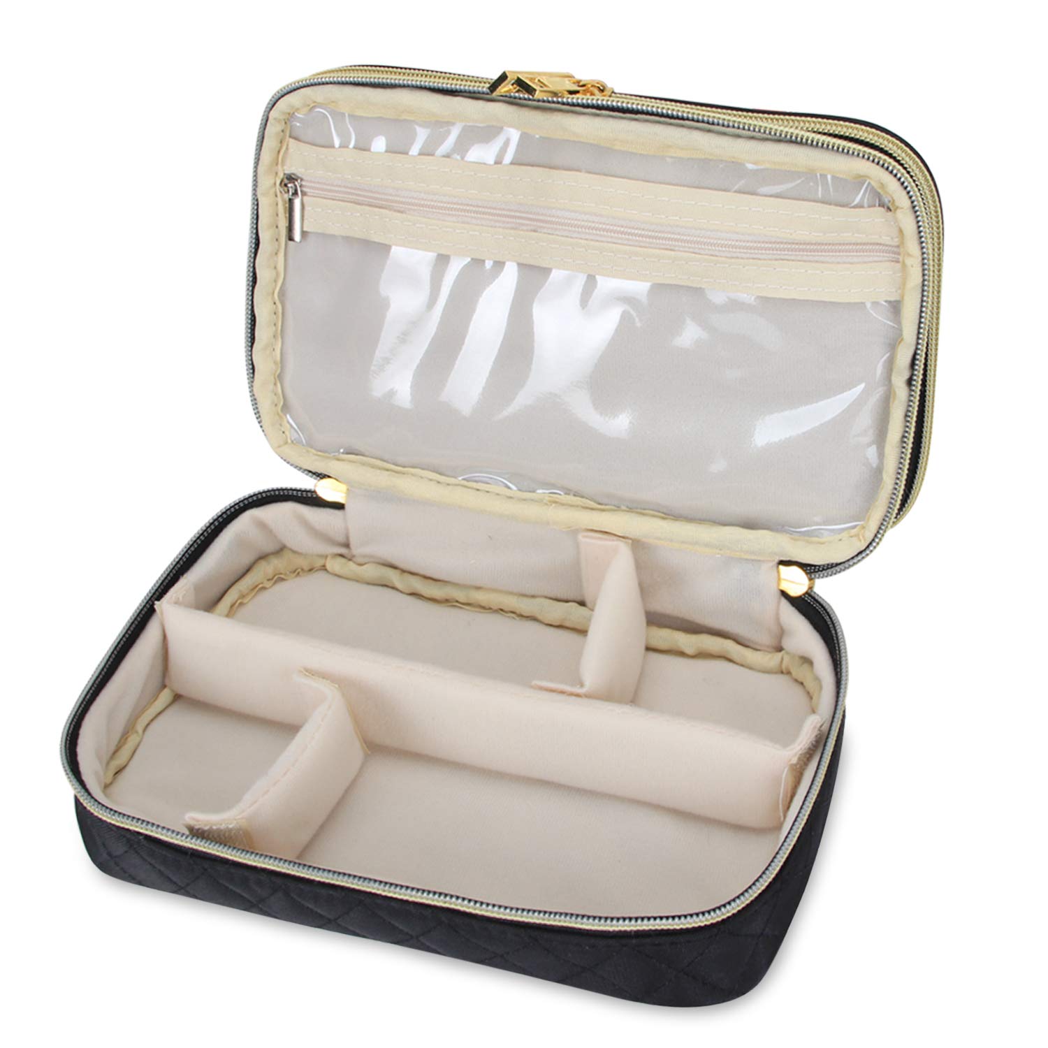 Teamoy Étui à Bijoux de Voyage, Pochette Bijoux Voyage matelassé à Double Couche avec Compartiments, Porte-Collier et Panneau de Boucles d'oreilles, Noir