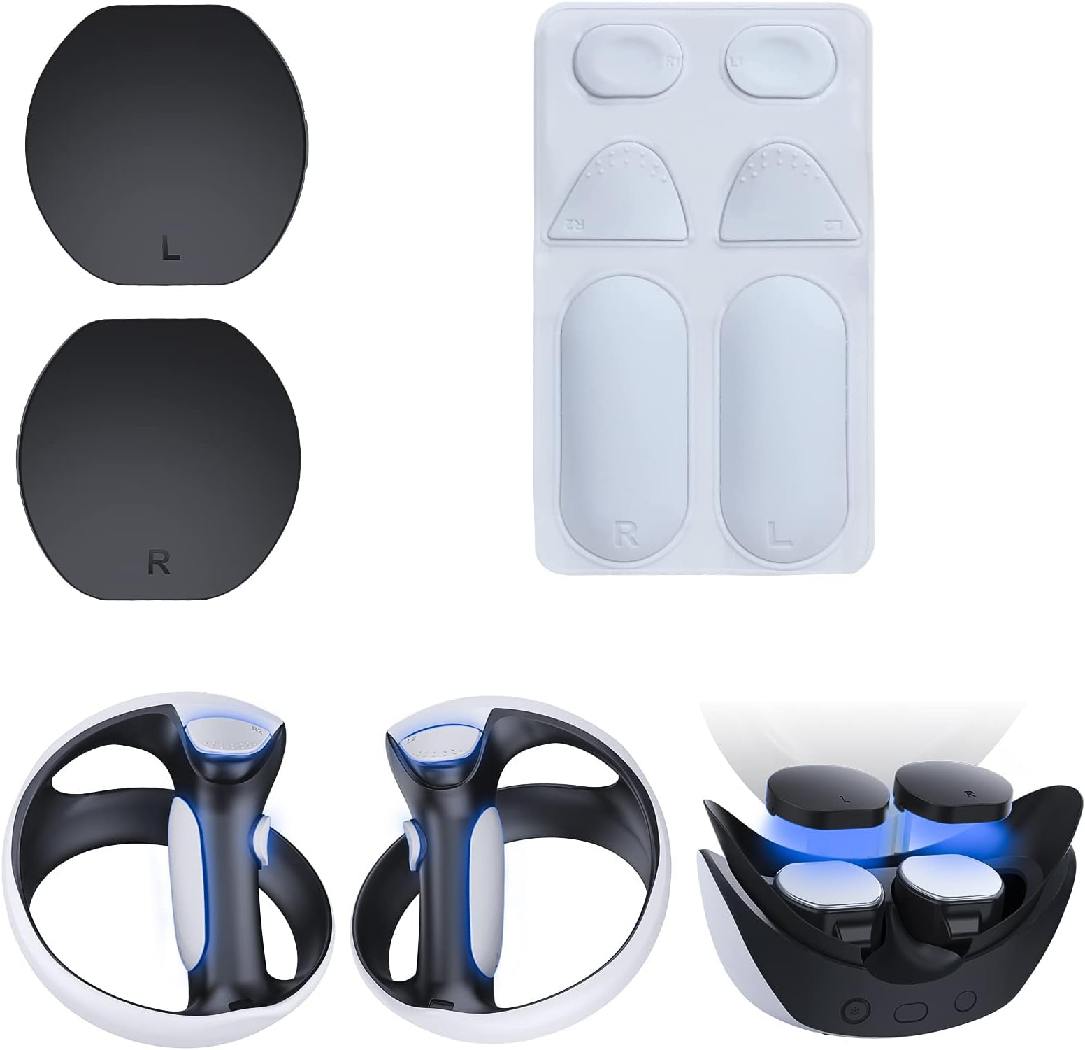 MAKINGTEC PS VR2 Accessories Kit Compatible with Playstation VR2 with Silicone Pad Kit Handle Grip for VR2 Sense Controller & Anti-dust Cover for PS VR2 Lens, Easy to Install, Precise Cut, Anti-Sweat