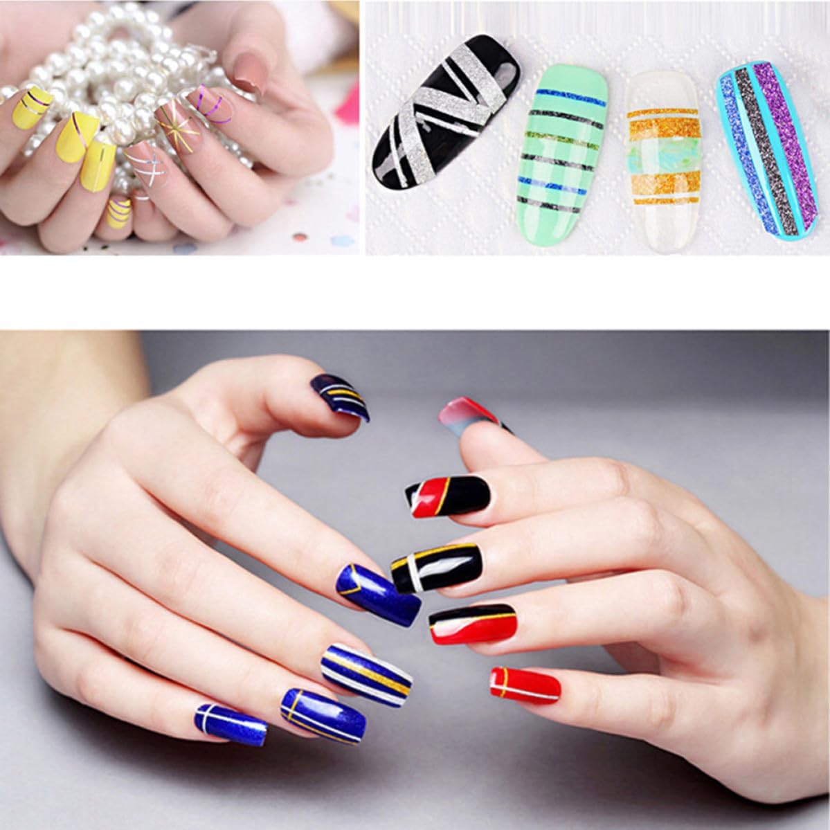 14pcs Nail Striping Tape Narrow Self Adhesive Lines Glitter 1mm