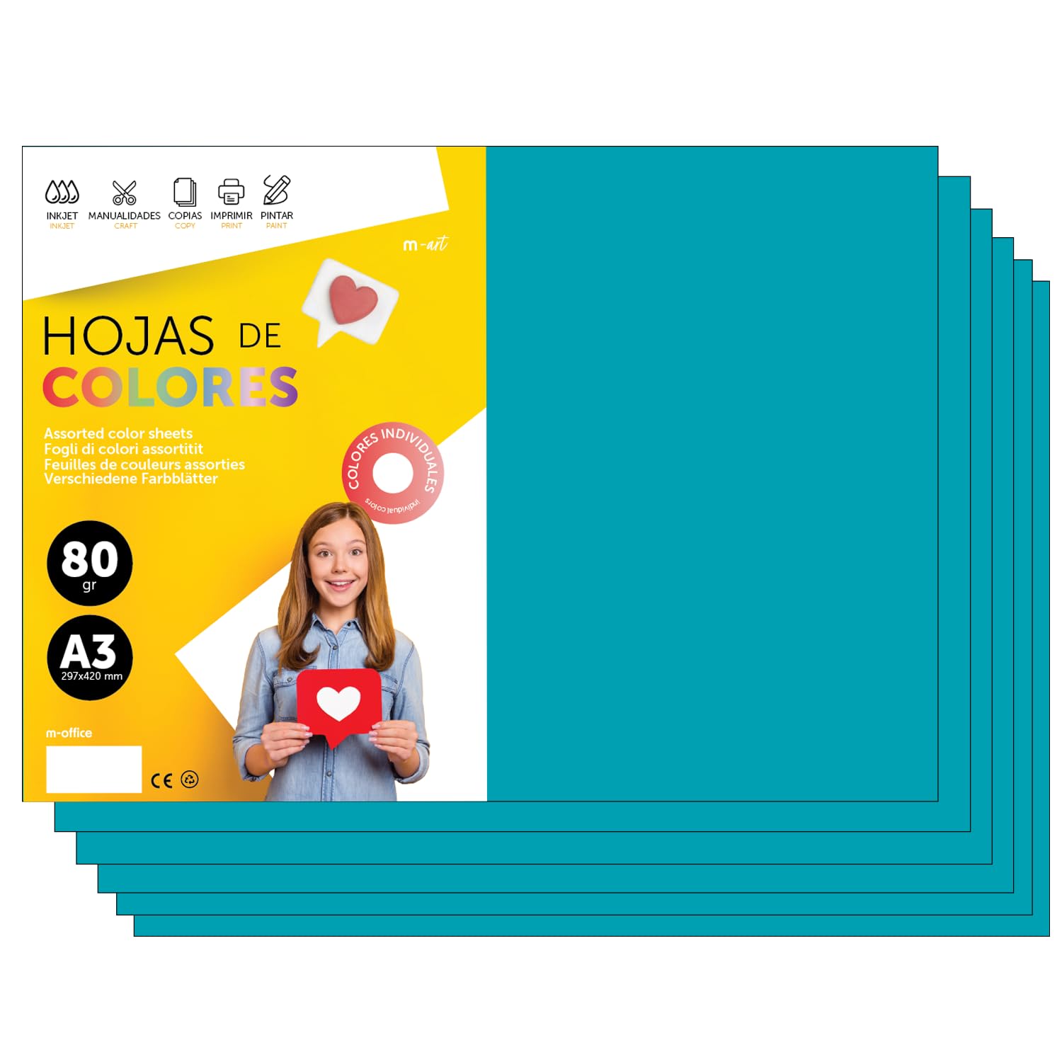 A3 Coloured Paper - 80g A3 Sheets for Inkjet and Laser Printers, Ream Paper for Crafts, DIY and Decoration m-Office (250 Sheets, Turquoise Blue) โ image 1