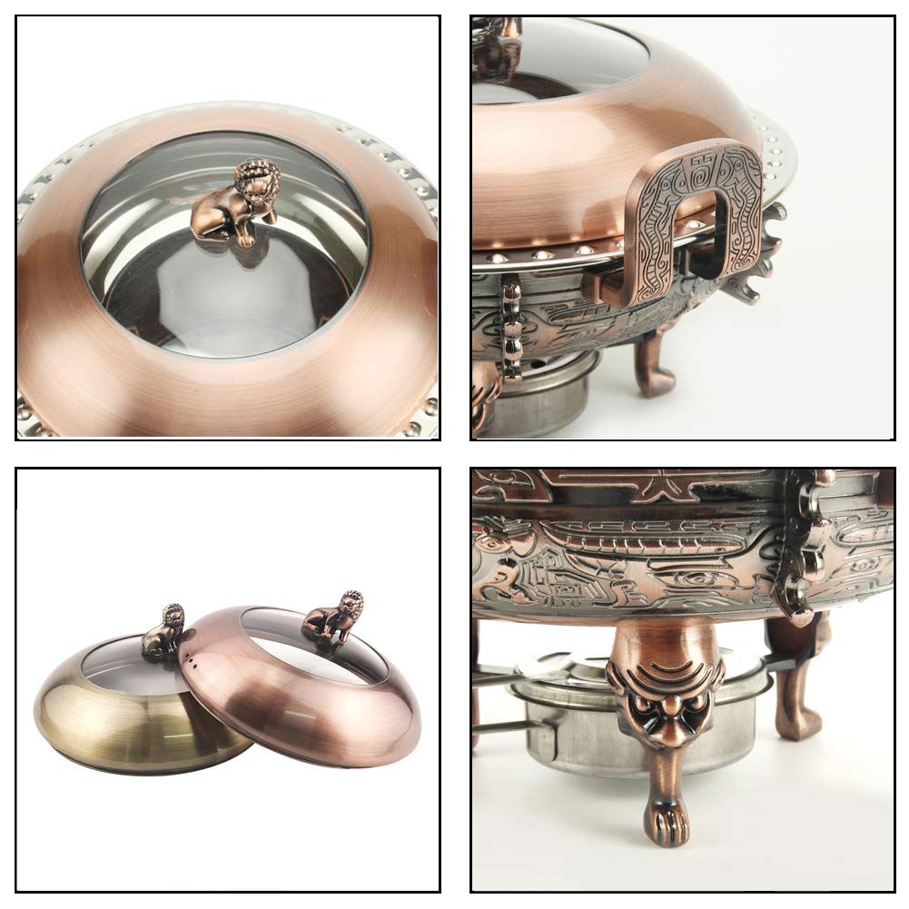 Chafing Dish de 3 L, Juego Completo de Calentadores Redondos de Acero Inoxidable con bandejas, Soporte de Aluminio, Tapa Visible y recipientes para Combustible para Bodas, bufés y
