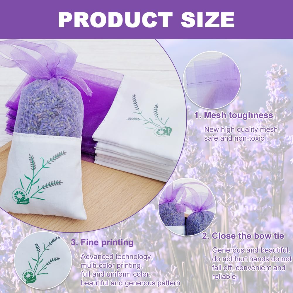 24 pièces Sacs de Lavande Sachet, Sacs vides Coton Violet de Gaze de Cordon pour la Lavande,Les épices et Les Herbes, Sachets de Parfum pour larmoire, Sac Cadeau pour arôme de Voiture (A)
