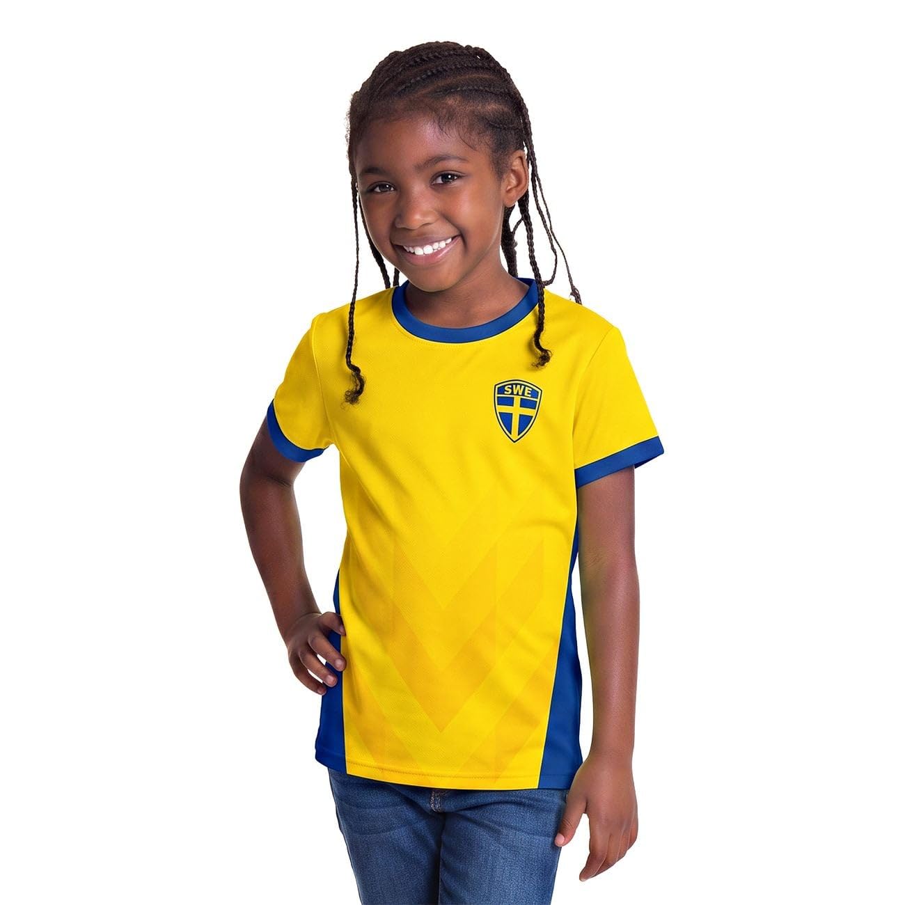 T-Shirt Suède Enfant Jaune Bleu | T-Shirt Supporter Drapeau Suédois SWE pour Enfants | Maillot Sport Équipe de Suède pour Football, Hockey, Fête Nationale et Midsommar