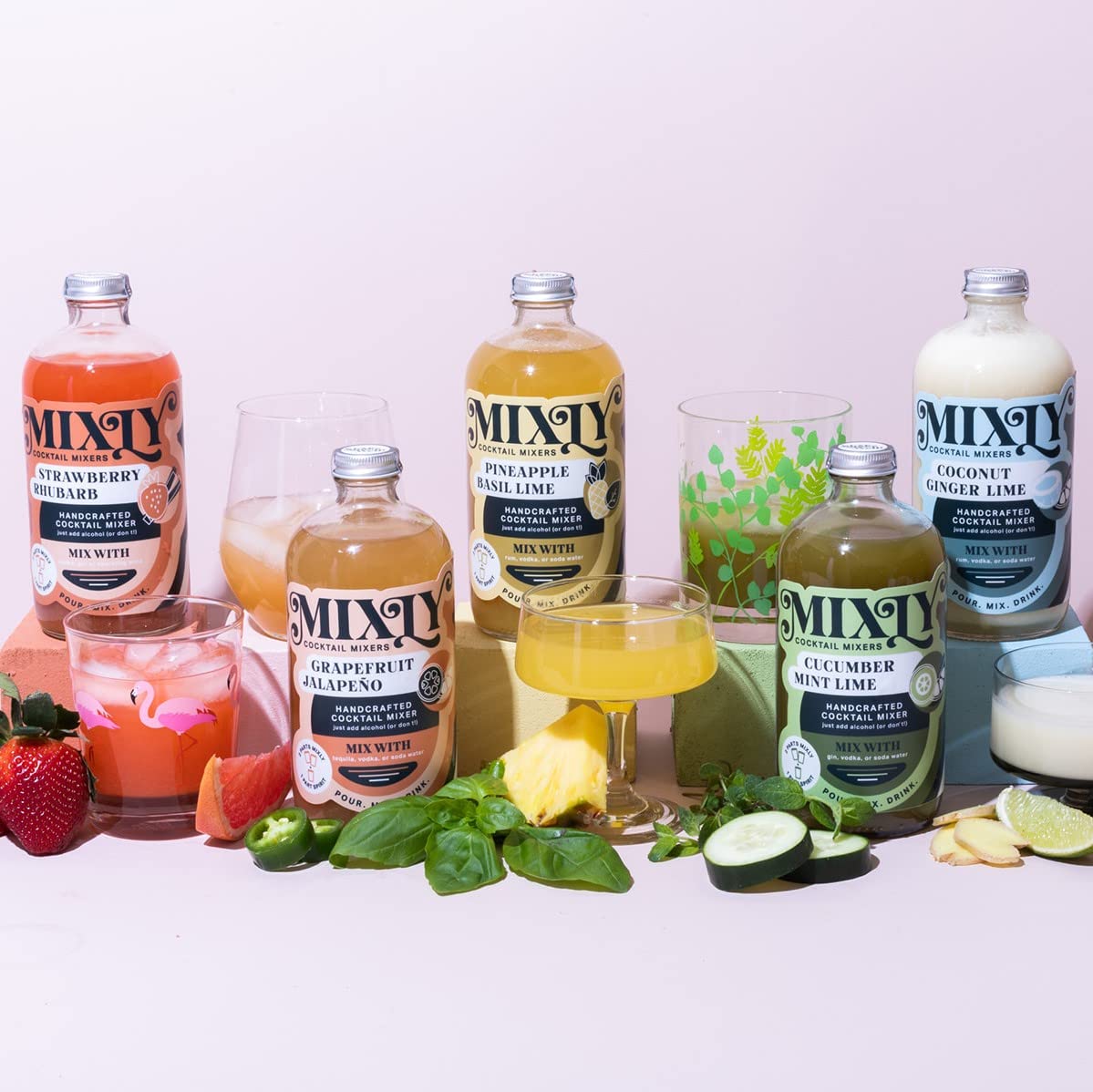 Mixly Strawberry Pomegranate Mixer, Made with Fresh Squeezed Juice, Ready to Drink, Use with Vodka, Tequilla, Soda Water, 16 oz.