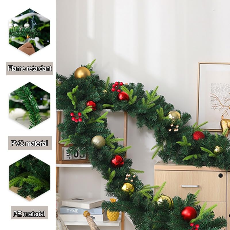 270cm Rattan-Weihnachtskranz, Adventskranz Künstlich, Türkranz Außen, Türkranz Winter, Geeignet for Treppen, Wandtüren, Innen- und Außenkranz(Silver)
