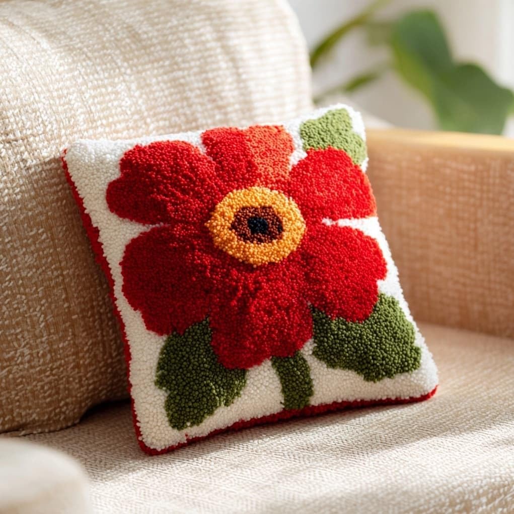 AxiangziK Latch Hook Cushion Kits,Red Flowers