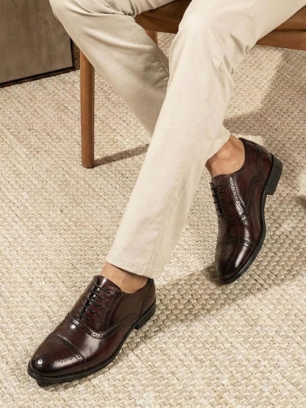 Image of FAUSTO Men Genuine Leather Formal Lace Up Brogue Shoes for Office | Meeting Event Shoes with Comfort