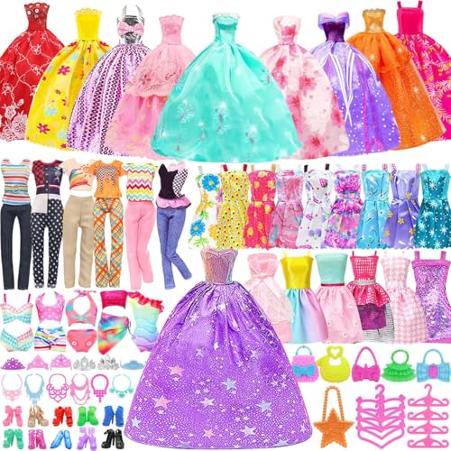 101 PCS Vêtements et Accessoires pour Poupées 11,5 Pouces Ensemble de Poupee Fille de Mode Comprenant avec Robe de Mariage et Robes Hauts Pantalons...